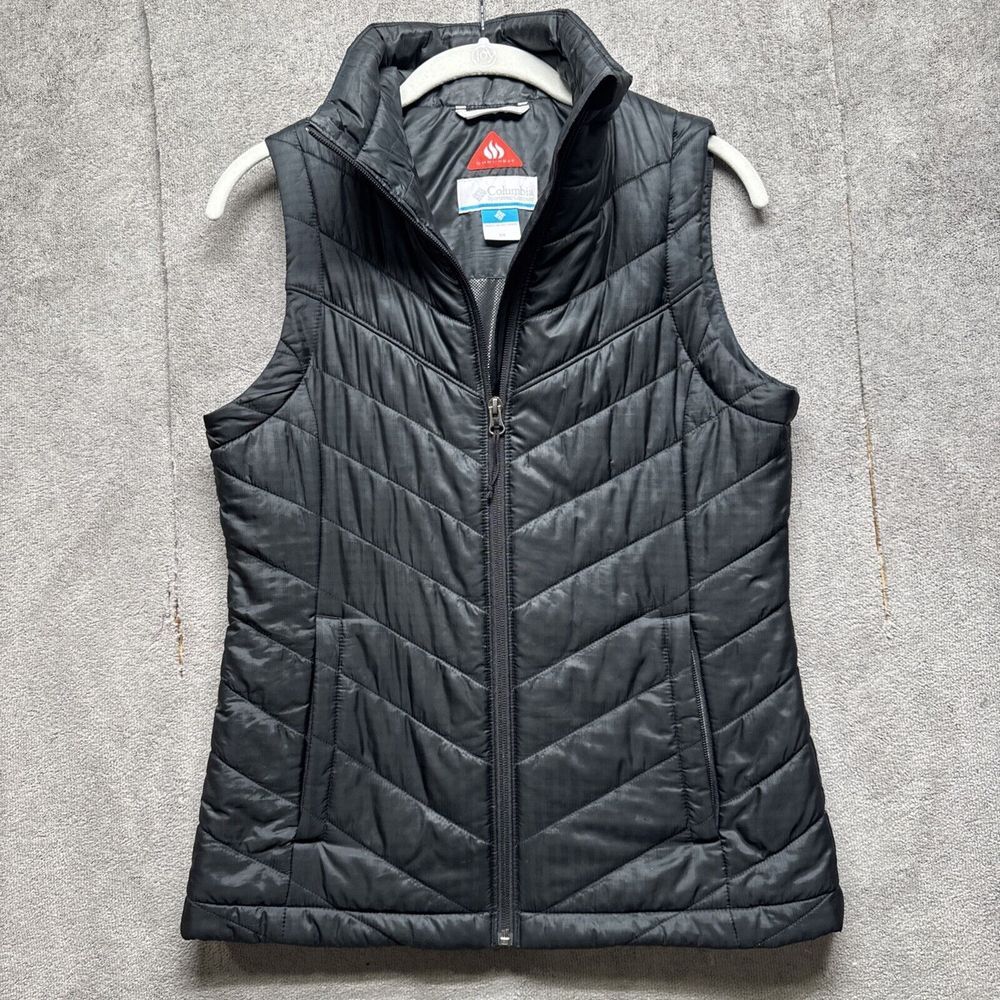 Columbia Vest Mens XS Black Powder Lite Omni Heat Puffer Hike Camp Outdoors